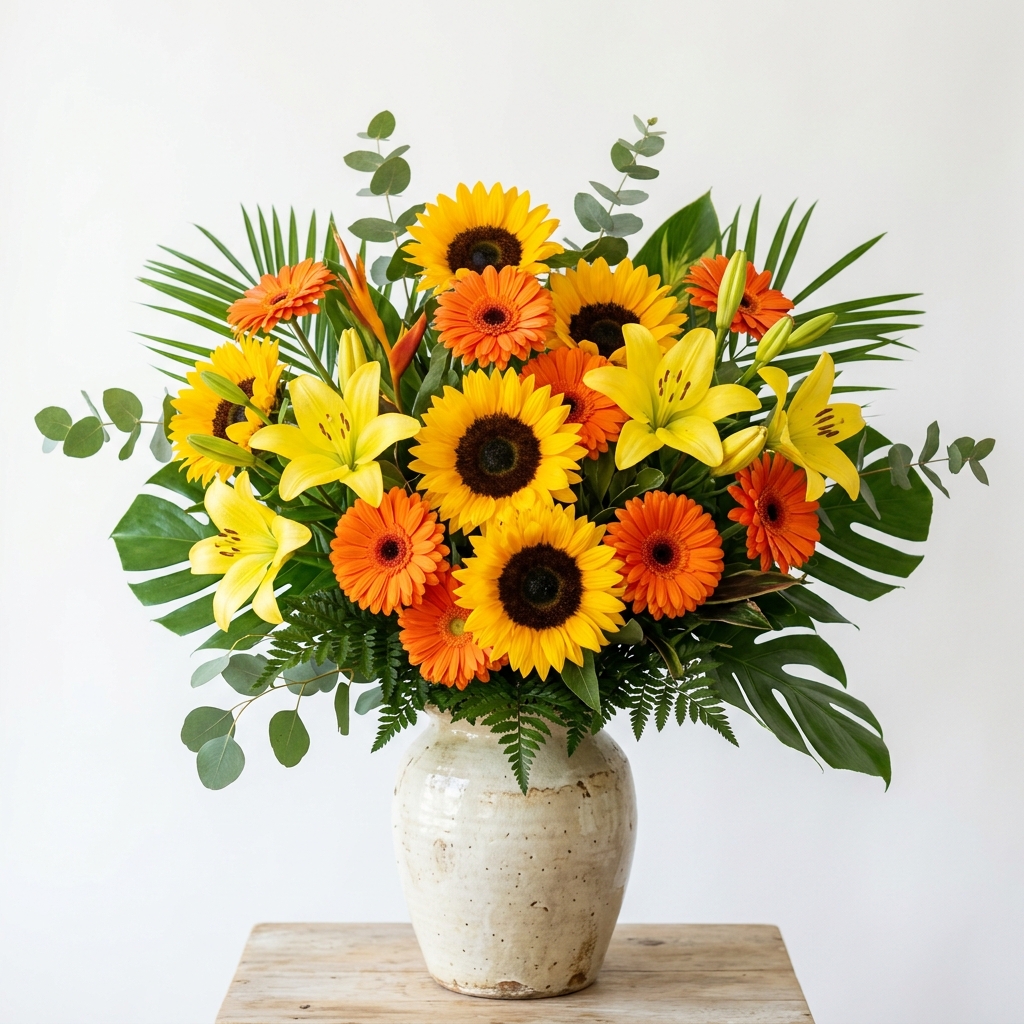 Home & Decor flower arrangement with sunflowers